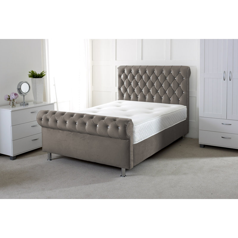Angelique Upholstered Bed, Double (4'6), Silver