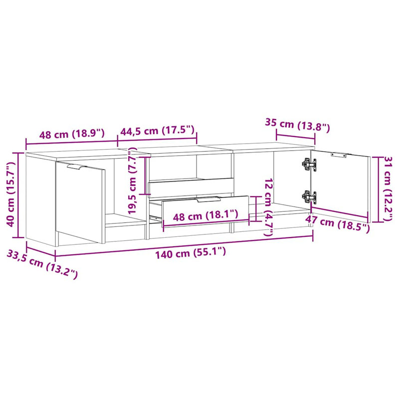 Jeeva TV Cabinet 140x35x40 cm Engineered Wood, Artisan Oak
