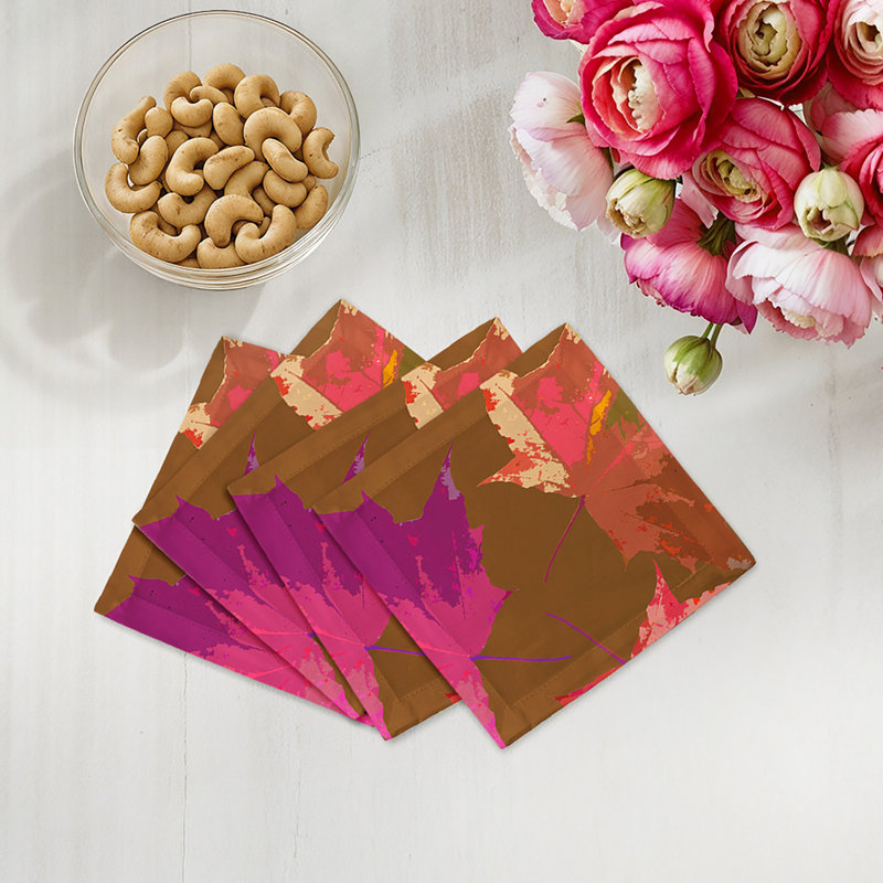 Autumn Leaves Cotton Sateen Cocktail Napkins, Brown