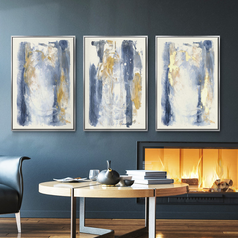 Ensemble de 3 pièces encadrées sur toile, H 36 po x l 72 po, Argent