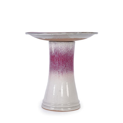 Ceramic Birdbath For Patio And Lawn With Rose Ombre Pattern, Stable, 16.48 Inches Wide Garden Birdbath, Ceramic, Functional Decorative