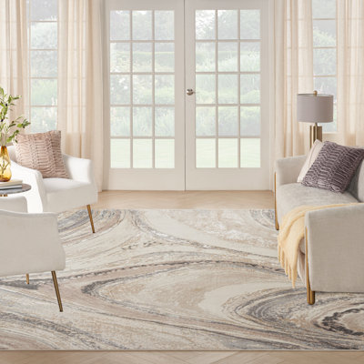 Abstract Machine Woven Area Rug in Cream/Grey
