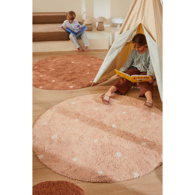 Tapis lavable rond à pois rose, Rond 4 pi 7 po x 4 pi 7 po