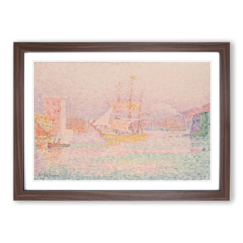 The Harbour at Marseilles by Paul Signac - Picture Frame Painting, 48cm H x 65cm W x 2cm D, Walnut
