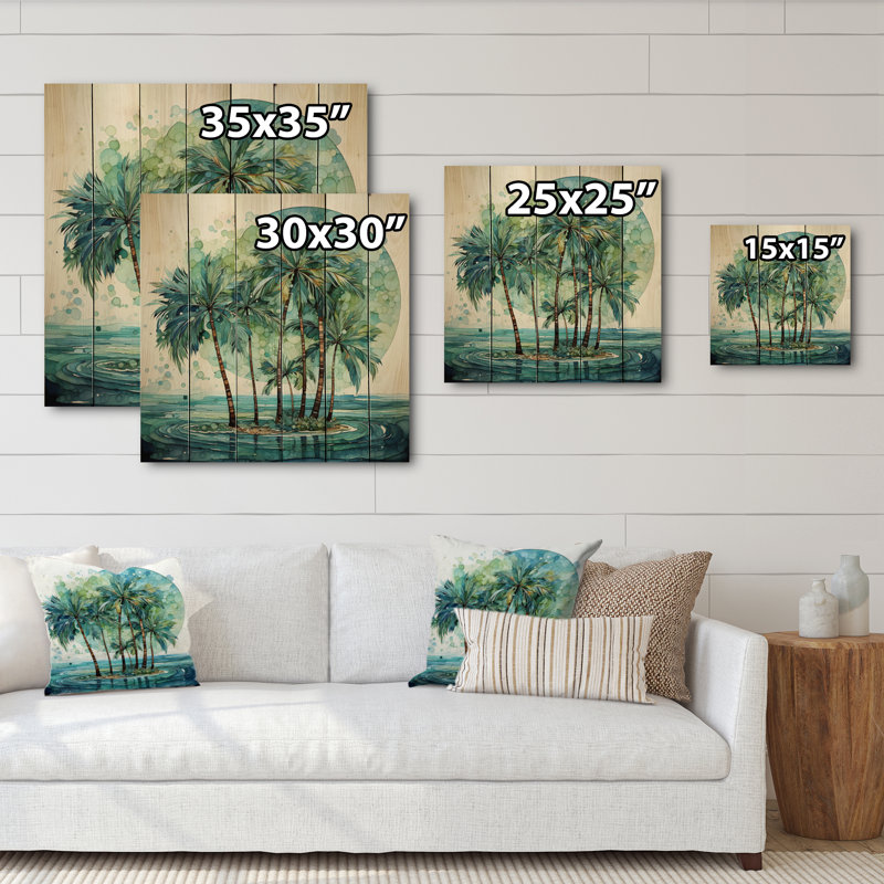 Green Minimalims Palm Trees III - impression florale sur bois de pin naturel, H 15 po x l 15 po x P 0,78 po