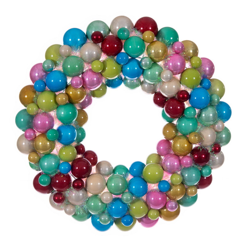  Couronne à boules multicolore 28 po., Bleu; vert; rouge; or; rose