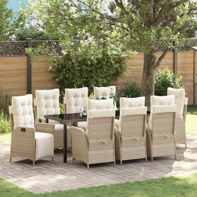  Ensemble de salle à manger de jardin avec coussin 9 pièces en rotin de polyester beige