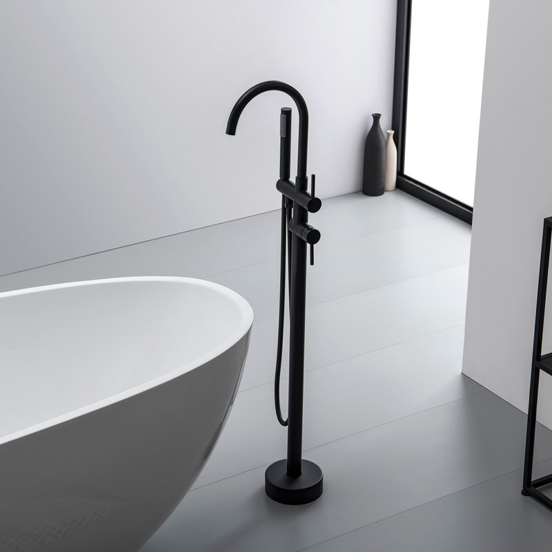 2 Handle Floor Clawfoot Tub Faucet with Diverter, Black