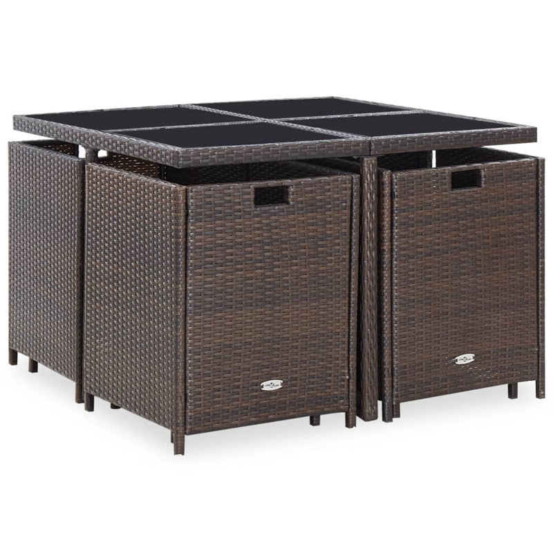 Buttram vidaXL Patio Dining Set with Cushions Outdoor Table and Chairs Poly Rattan, White Cushion/Brown Frame
