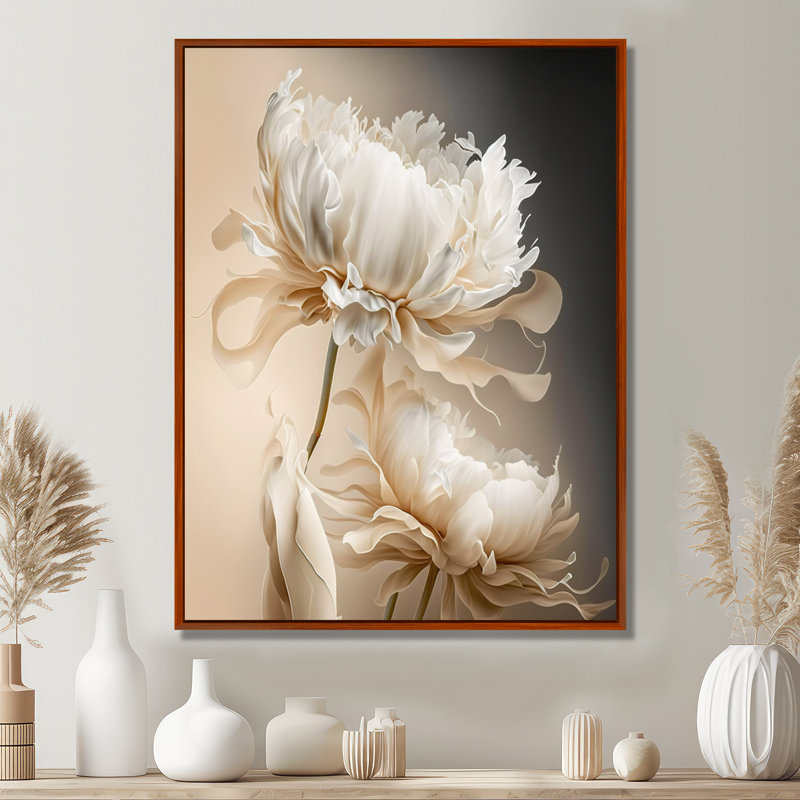 Peony Flower I - Print on Canvas, 40" H x 30" W, Brown Floater Framed