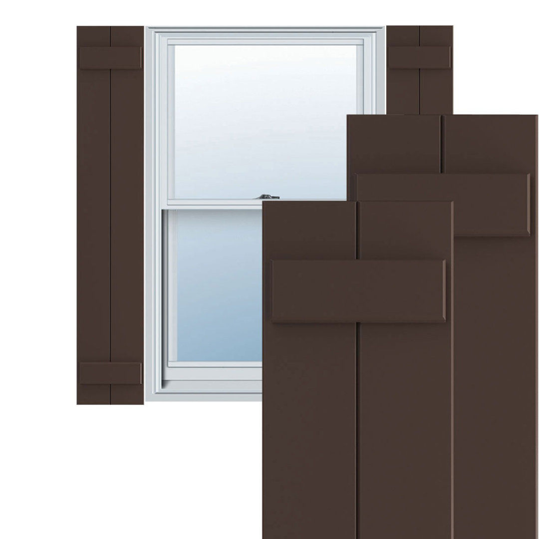 True Fit PVC Two Board Joined Board-n-Batten Shutters (Set of 2) Ekena Millwork Color: Raisin Brown Height: 53"
