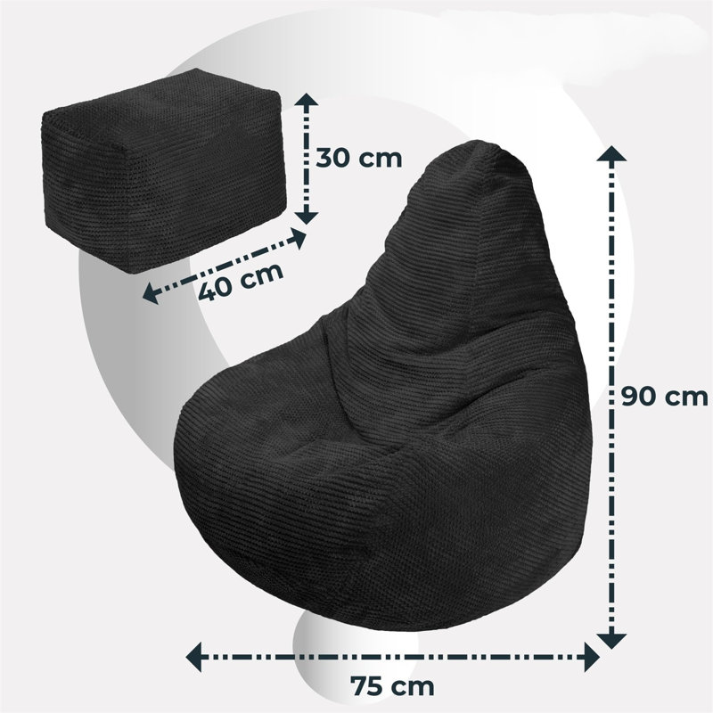Corduroy Bean Bag Chair, Black