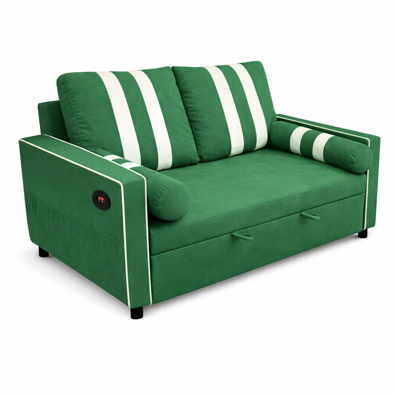 Canapé-lit 2 places escamotable avec port de charge USB, dossier réglable à 3 positions, causeuse convertible moderne avec panneaux d'accoudoirs élastiques pour le salon et la chambre d'amis, largeur 68,5 po
