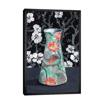 Jade Vase With Birds by Miri Eshet - Painting on Canvas