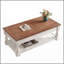 Table basse à plateau relevable rétro avec rangement pour le salon, compartiment caché et tablette inférieure, finition espresso et blanc vieilli-130020432