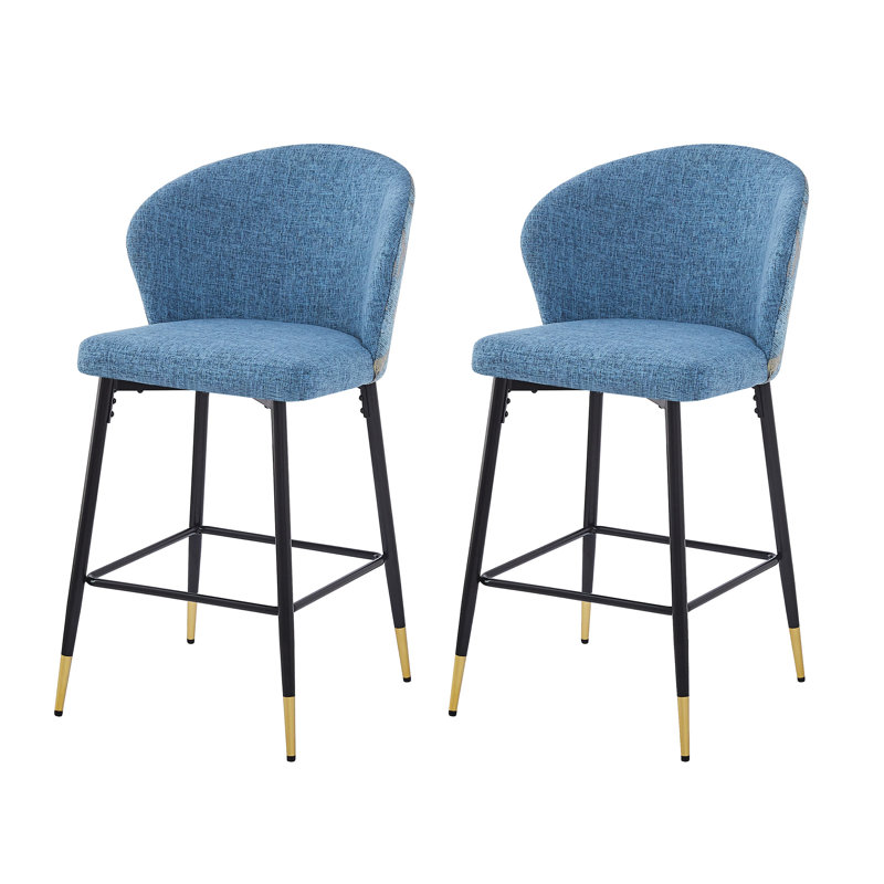 De 2 tabourets de bar, hauteur de comptoir 28 po, sièges rembourrés bleus, structure en métal, rembourrage en mousse, chaises de cuisine et de salle à manger 28 po, tissu, structure, coussin, pour la salle à manger, design moderne