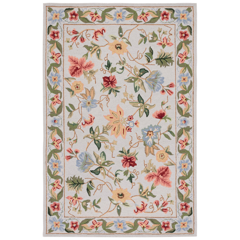 Sapin Hand Hooked Wool Floral Rug, Rectangle 8' x 10'