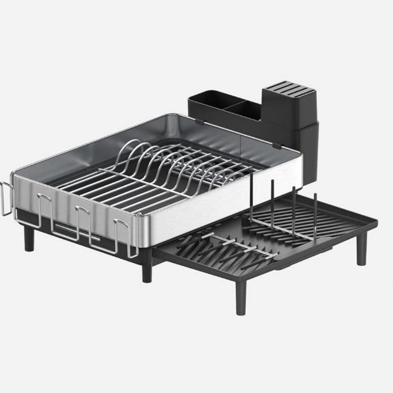Grand égouttoir à vaisselle extensible en acier inoxydable avec bec rotatif et supports multiples