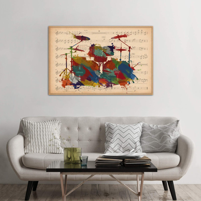 Drums On Music Sheet #2 - Wrapped Canvas Painting, 66.04 cm H x 45.72 cm W x 3.175 cm D