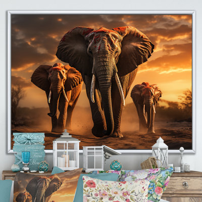 Photographie d'un éléphant d'Afrique au coucher du soleil I - reproduction sur toile