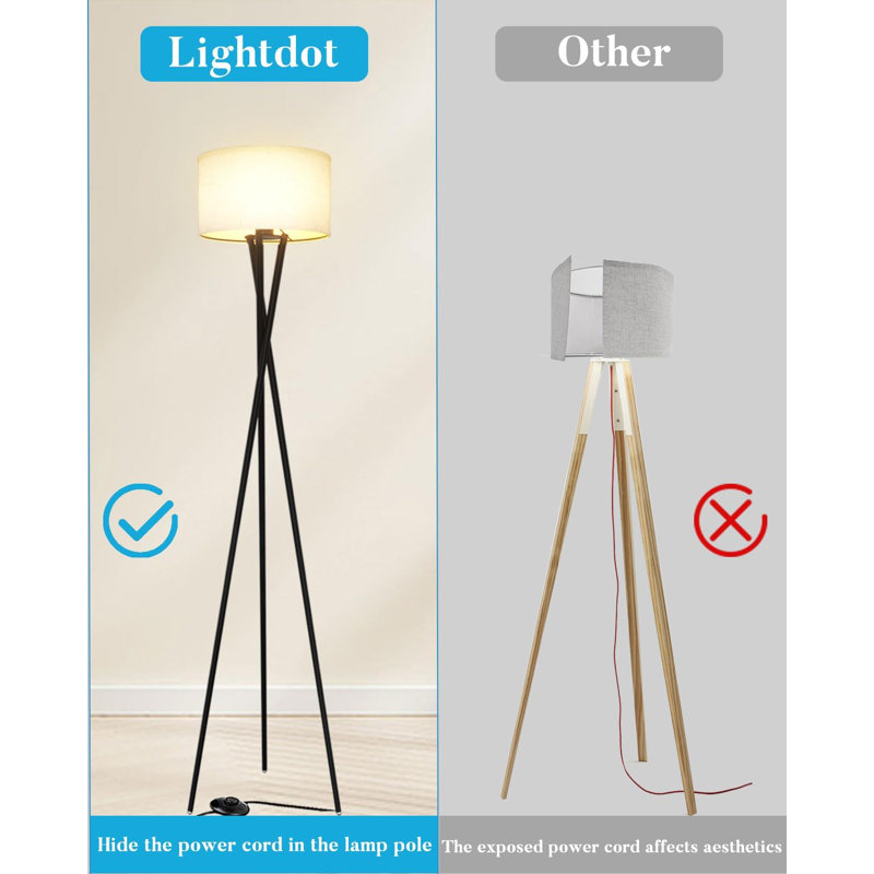 Modern Tripod Floor Lamp With Linen Shade, 66" Tall Standing Lamp For Living Room, Bedroom, Home Office, E26 Bulb Included, Minimalist Design
