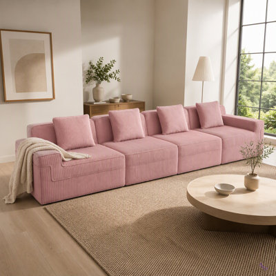 Canapé modulaire sans siège à 4 places, canapé modulaire Cloud avec assise profonde, canapé modulaire moderne à 4 places avec coussins décoratifs Tissu en velours côtelé