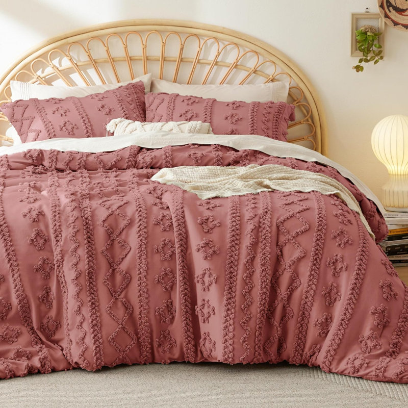 Ensemble d'édredon simple / simple TG Dorm Bedding - ensemble d'édredon bohème rose grisâtre, ensemble de literie 2 pièces à broderie Shabby Chic Farmhouse, cadeaux pour femme, édredon en jacquard doux