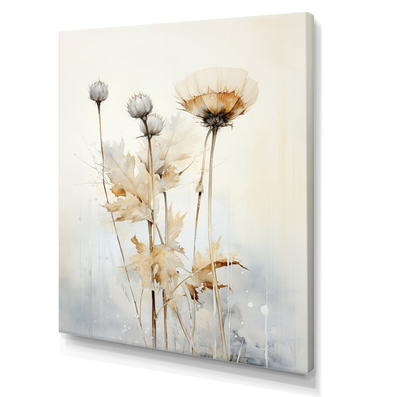 «Beige chardon», art mural de salon chardon, H 40 po x l 30 po, Toile tendue