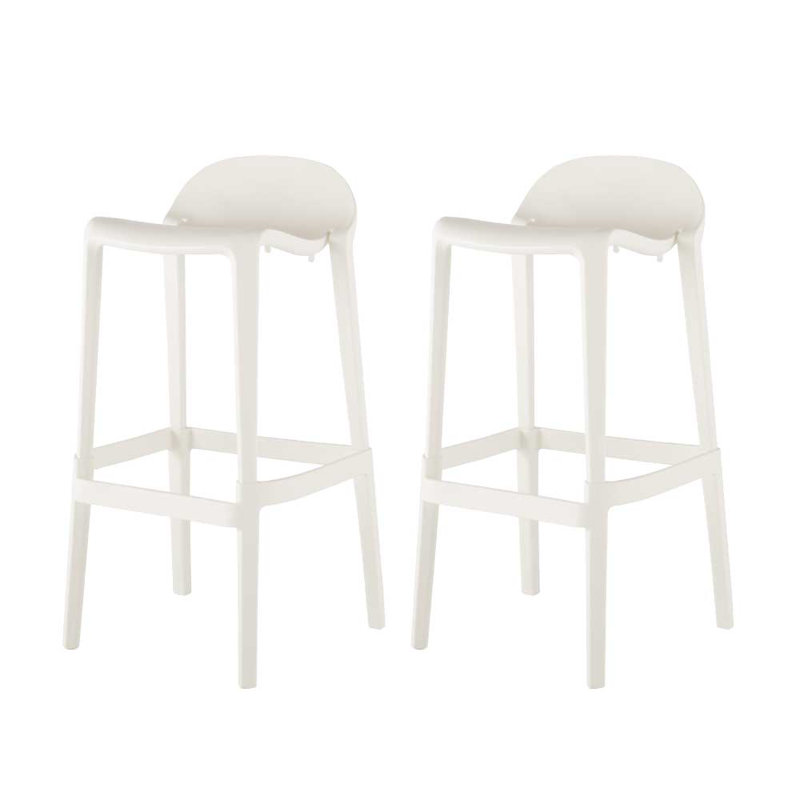 Gardunio Low Back Stool, Set of 2, Bar Stool (30” Seat Height), White