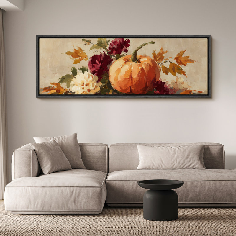 Grande impression sur toile encadrée, reproduction de citrouille rétro pour automne rustique, H 20 po x l 60 po, Noir