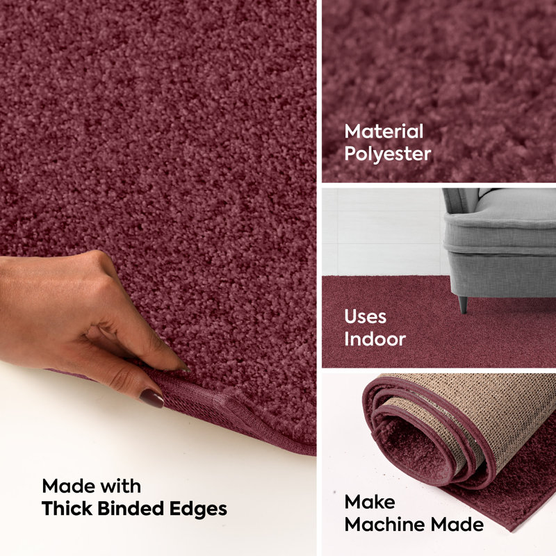 Modern Plush Solid Color Rug - Cranberry, Pet and Kids Friendly Rug, Oval 10' x 13'