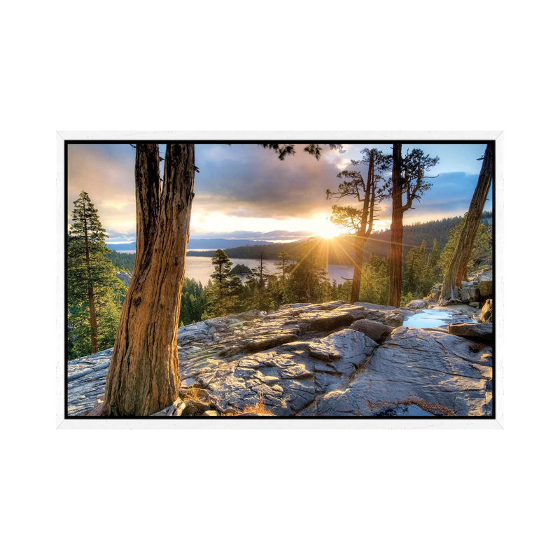 Emerald Bay Sunrise V by Dennis Frates - Print on Canvas, 45.72cm H x 66.04cm W x 3.81cm D, White Framed