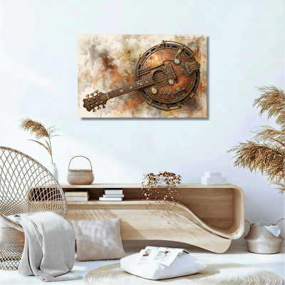 Ensemble d'une toile murale représentant une guitare steampunk