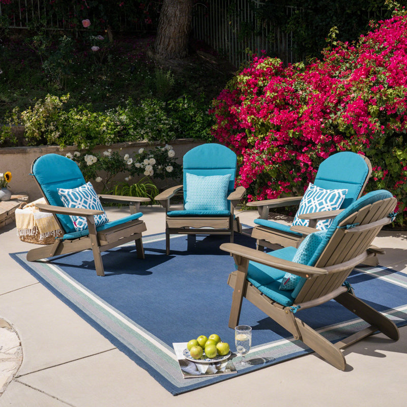 Matthias Foldable Outdoor Adirondack Set, Gray/Dark Teal