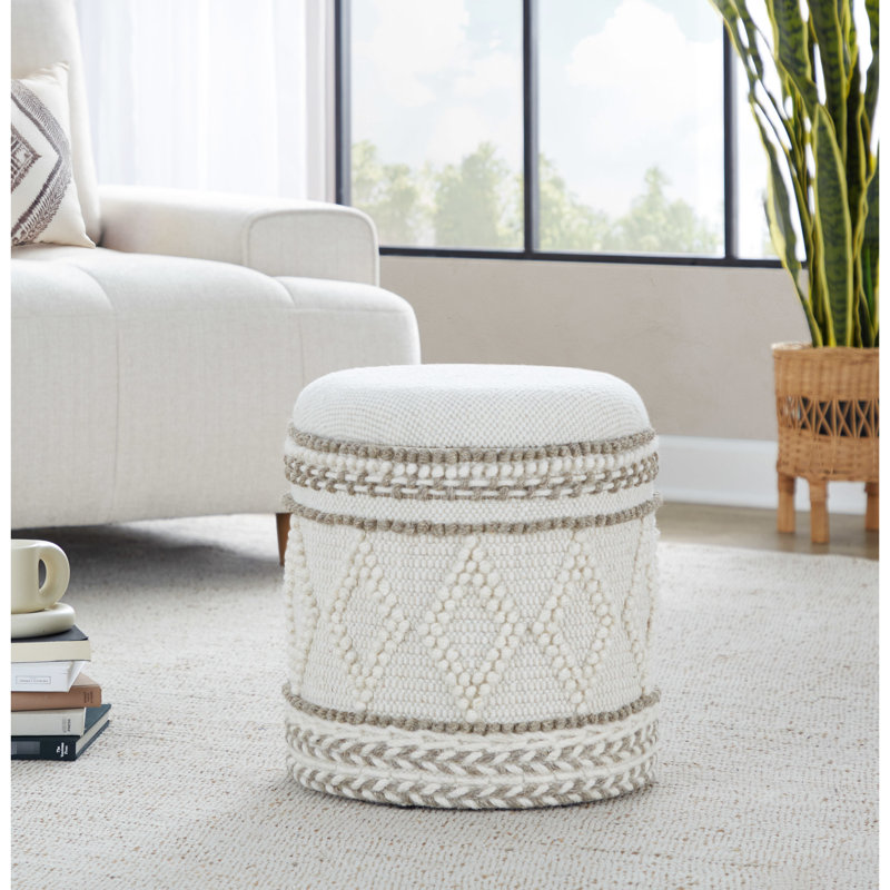 18 - Inch Beige Handwoven Wool For Storage, And Knoted Design Embellishment, Removable Top Storage Space, Multi Function Use, 14.25" Interior Width, 250 Lbs Weight, Indoor Use Only, No Assembly 18"