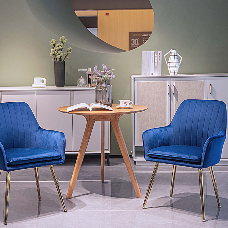 Ensemble de 2 chaises de salle à manger en velours avec pieds en métal, Bleu
