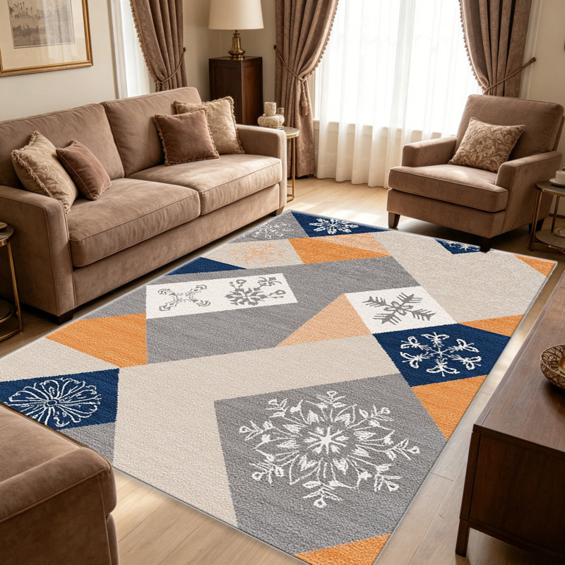 Nordic Snowflake Pattern   area rugs for Living Room, Soft and Comfortable, Suitable for all seasons, easy to maintain, machine washable Indoor floor mat, Under Table Farmhouse suitable for Bedroom, Dining Room, Study,  Balcony, Home Decor Patio