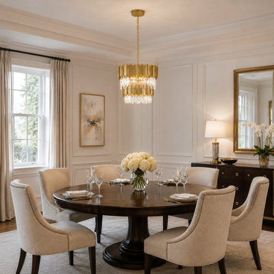 Transitional 12-Light Round Gold Crystal Chandelier 
