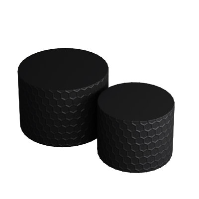Black Stylish Nesting Coffee Table , Modern Round Drum Circle Tables With Honeycomb - Quality , No Assembly, Easy To Clean, Suitable For Living Room And Bedroom (2 Space, Assembly &
