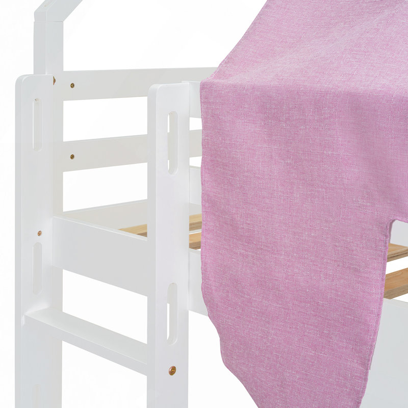 Lit de rangement en bois, Lit simple, Blanc / rose