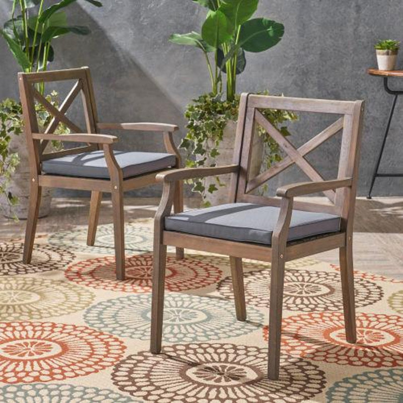 Ensemble de 2 chaises de salle à manger en bois avec coussins gris, Grey Polyester, Brown