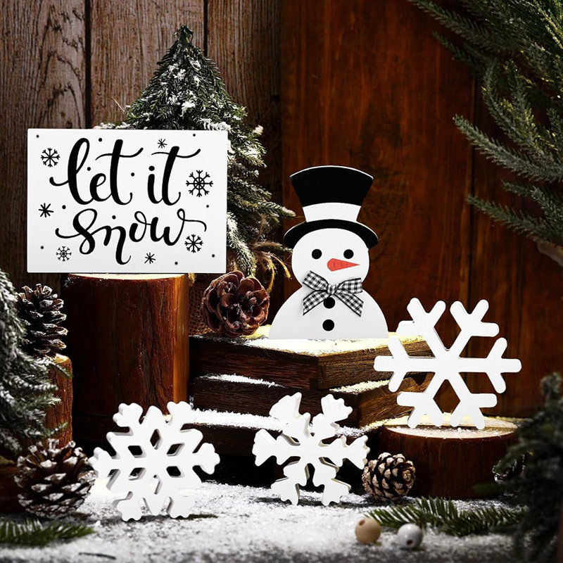 Décorations de table d'hiver - noir et blanc - centres de table en forme de bonhomme de neige et de flocon de neige