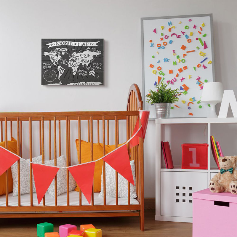 Décoration murale pour enfants world map Wincott, Toile tendue, H 16 po x l 20 po x P 1,5 po