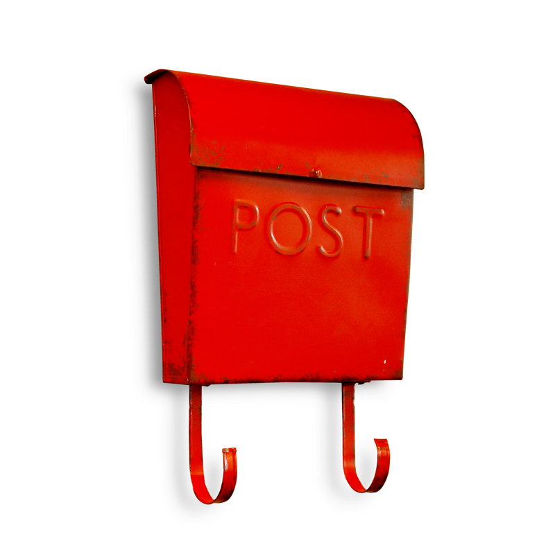 Antique Red Steel Wall Mounted Mailbox with Newspaper Holder