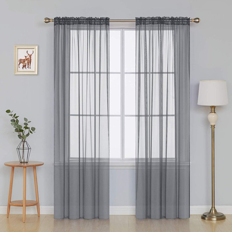 Rideaux en voile avec passe-tringle, L 52 po x L 72 po, gris