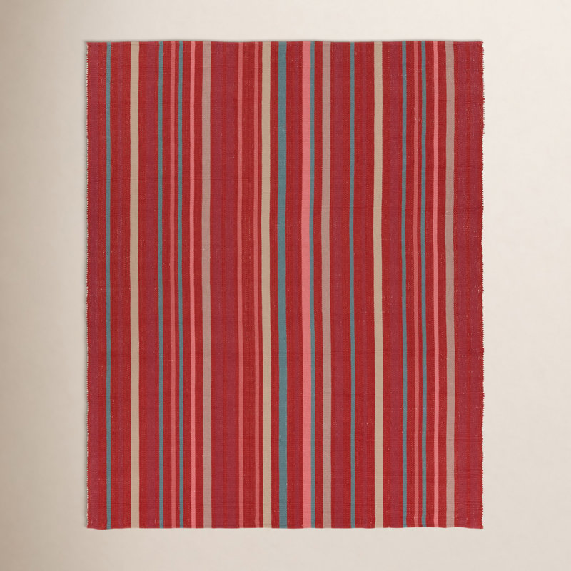 Etha Striped Red/Blue/Cream Area Rug, Rectangle 4' x 6'
