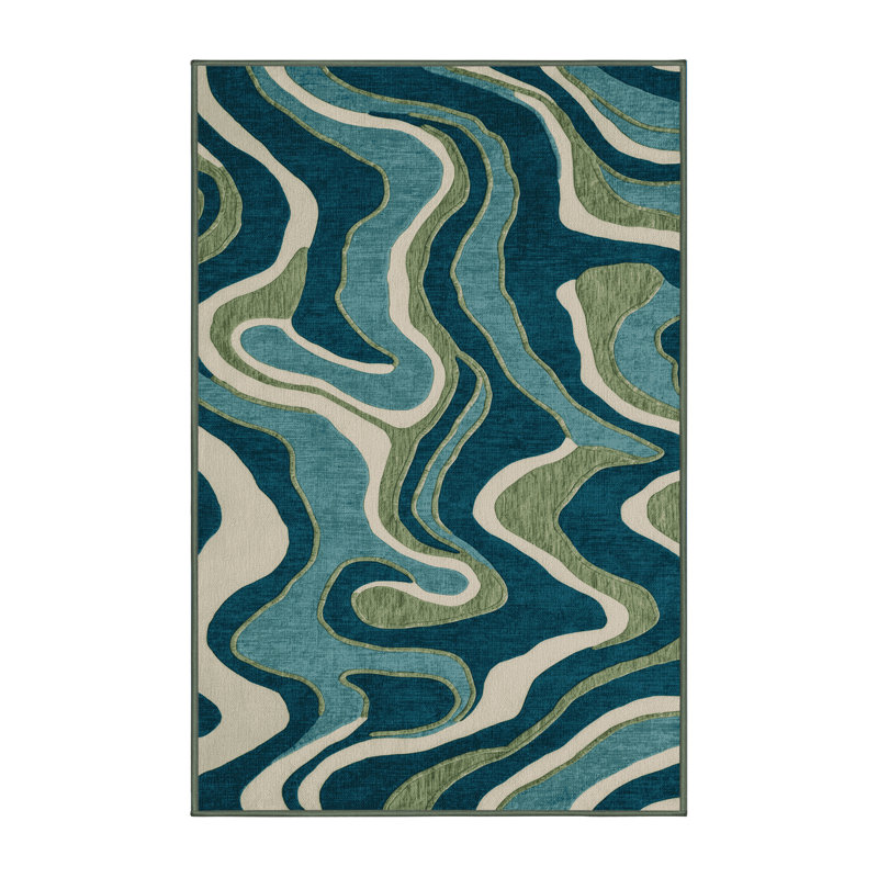 Machine Washable Nature Green Area Rug, Rectangle 6' x 9'