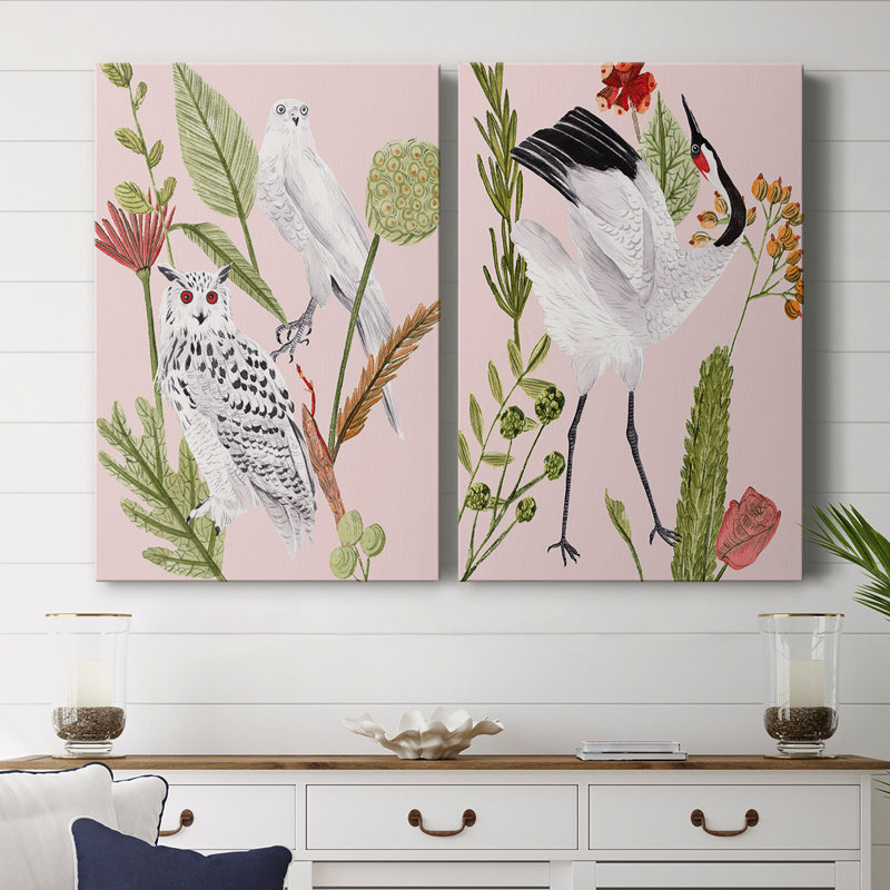 Oiseaux en mouvement - Toile tendue avec châssis V-Premium - Prêt à être accroché, H 27 po x l 36 po