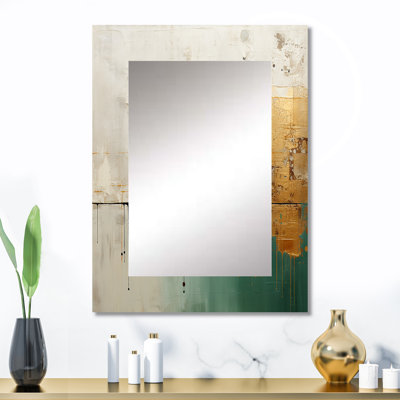 Minimalisme doré et bleu sarcelle Horizon II - peinture abstraite, miroir mural moderne, reproduction d'art en métal