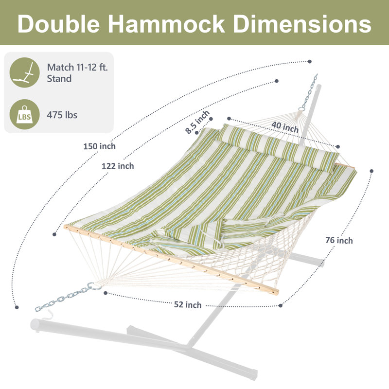 Hamac double à barre d'écartement Volkrad, Vert / rayures beiges